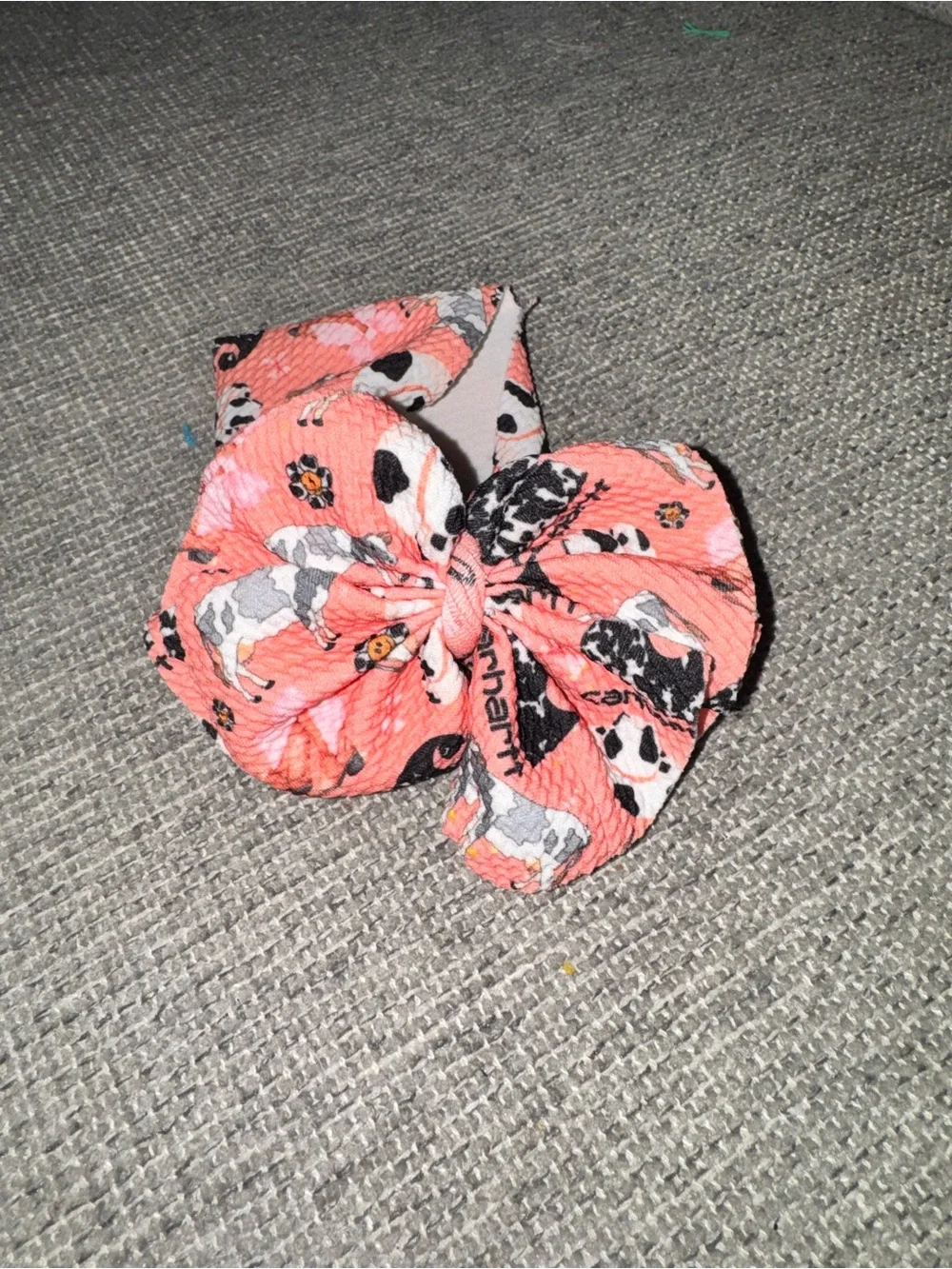 Coral & Cow Print  Carhartt Fabric Bow wrap